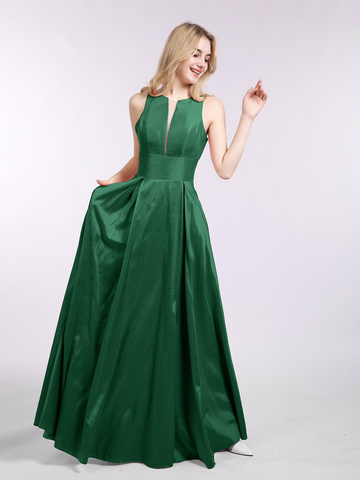 BABARONI Satin Dark Green Bridesmaid Dresses A-line Scoop Sleeveless  Floor-length  BABARONI UK