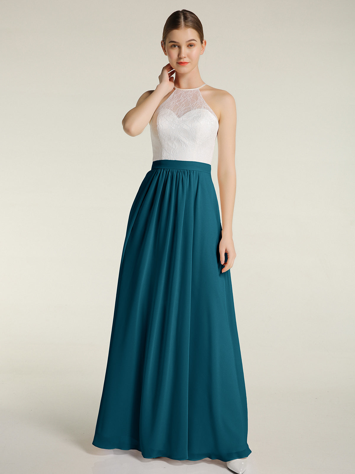 Ivory Lace Top Chiffon Buttom Dress Green Plus Size