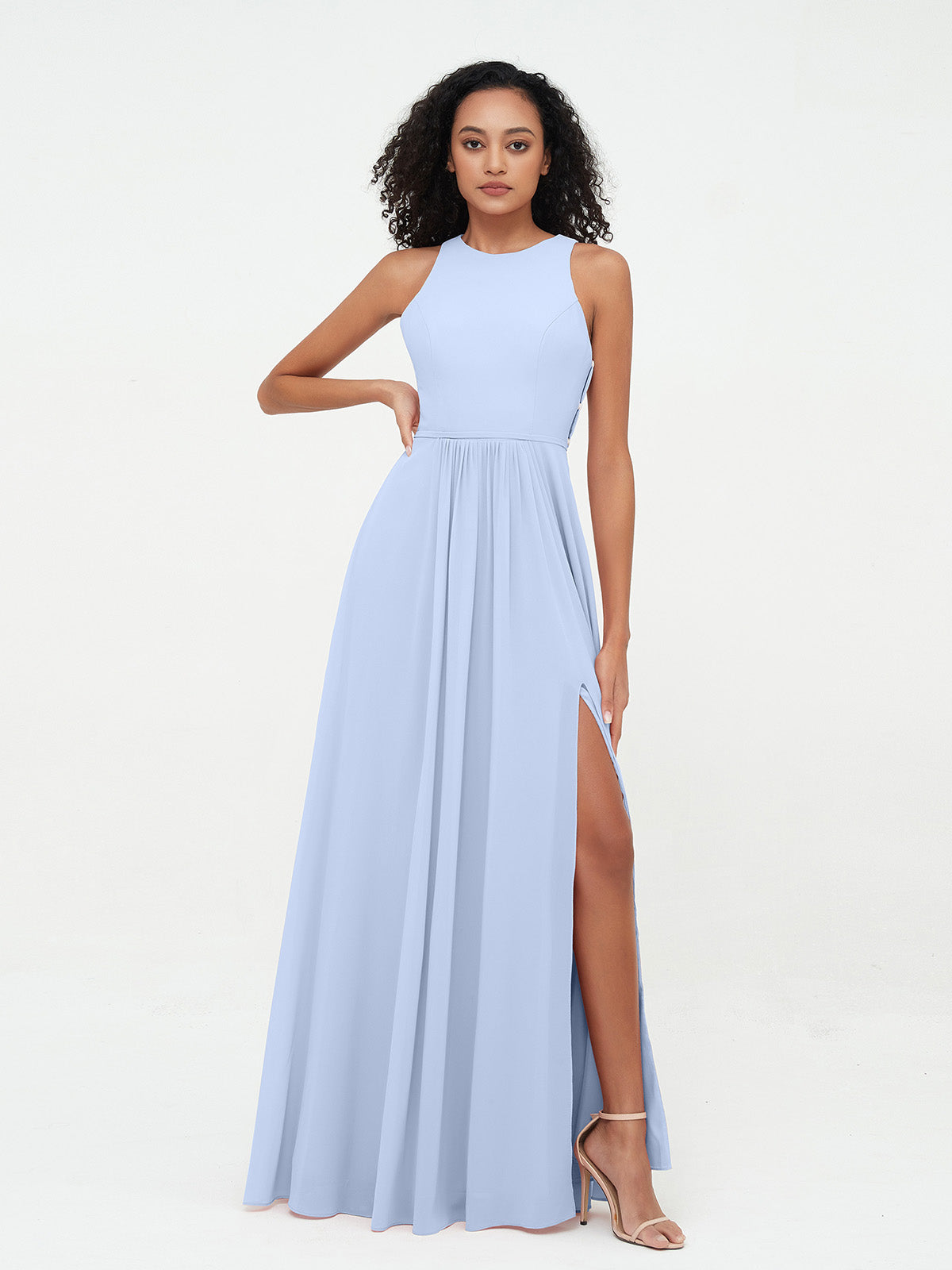 Light blue outlet halter neck dress