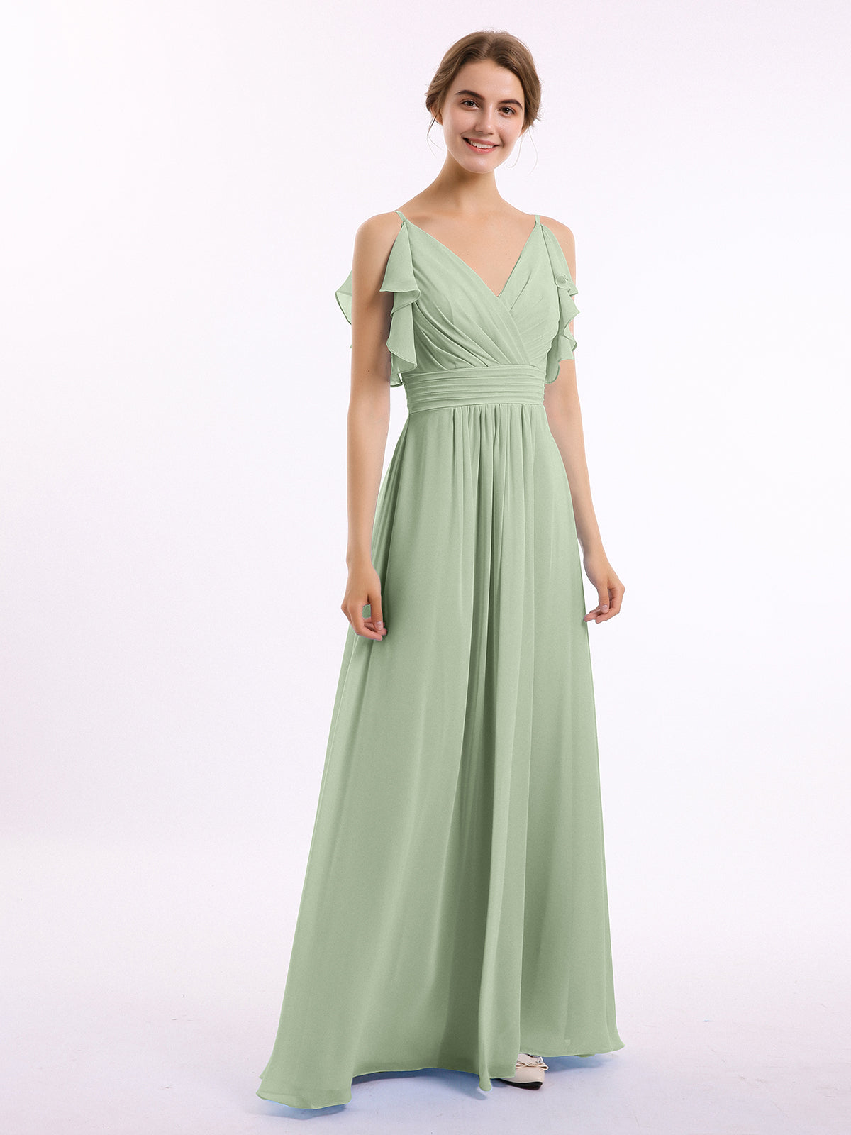 Spaghetti Strap Scoop Chiffon Dresses with Slit Rust main image 0