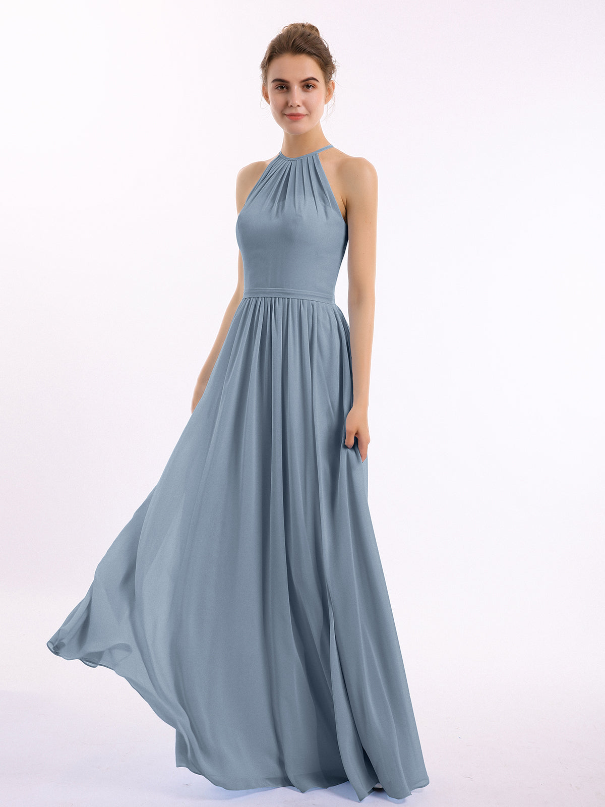 Halter Chiffon Dresses with Double StrapS Orange
