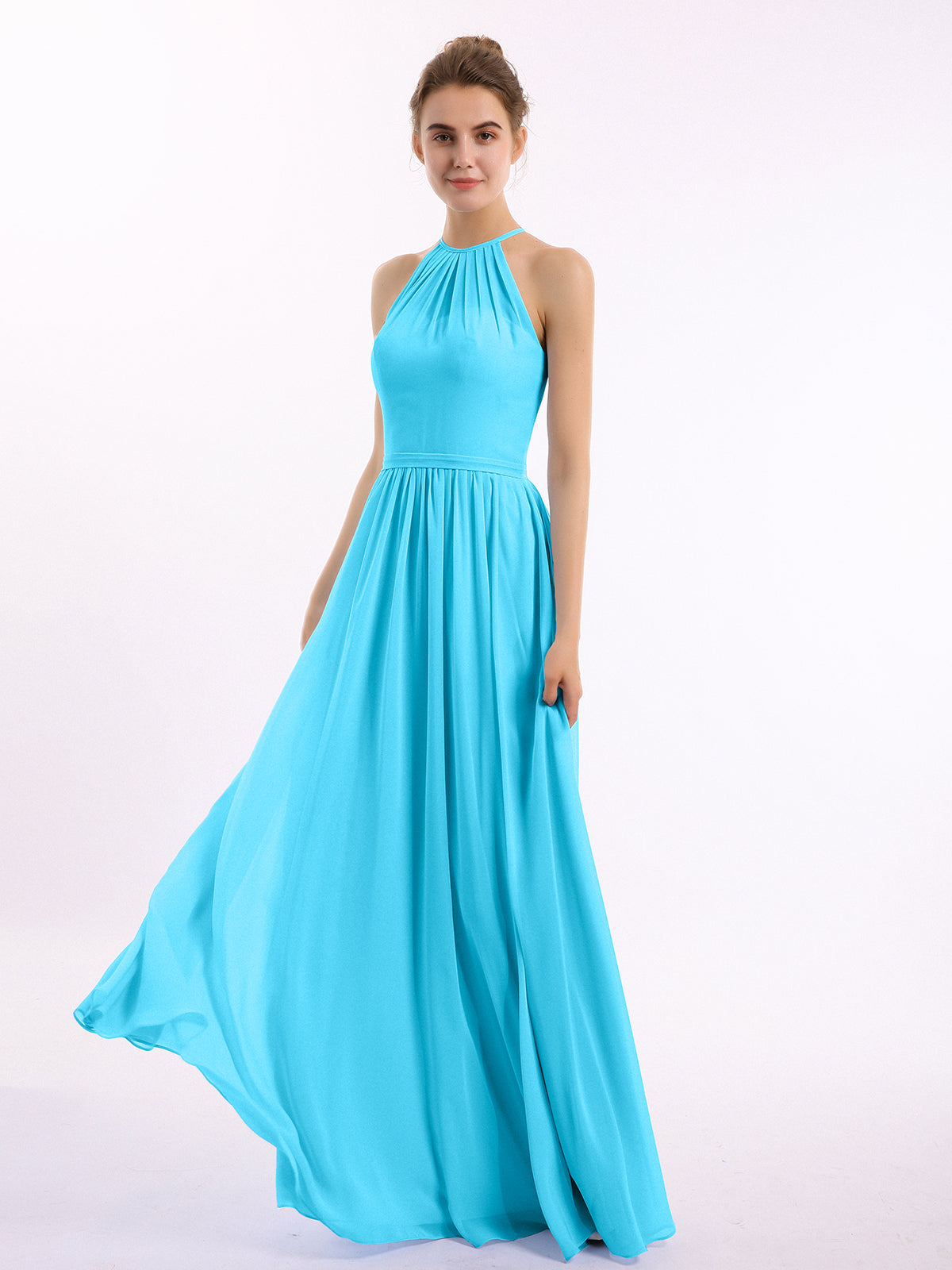 Halter Chiffon Dresses with Double StrapS Sky Blue