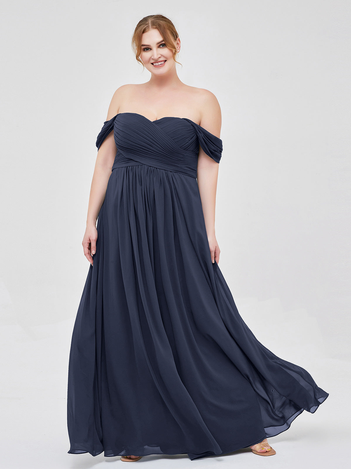 BABARONI Chiffon Dark Navy Bridesmaid Dresses Empire Off-the-shoulder Cap  Sleeve Floor-length – BABARONI UK