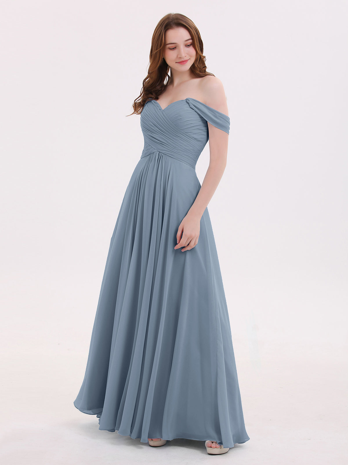 Off the shoulder sale dusty blue dress