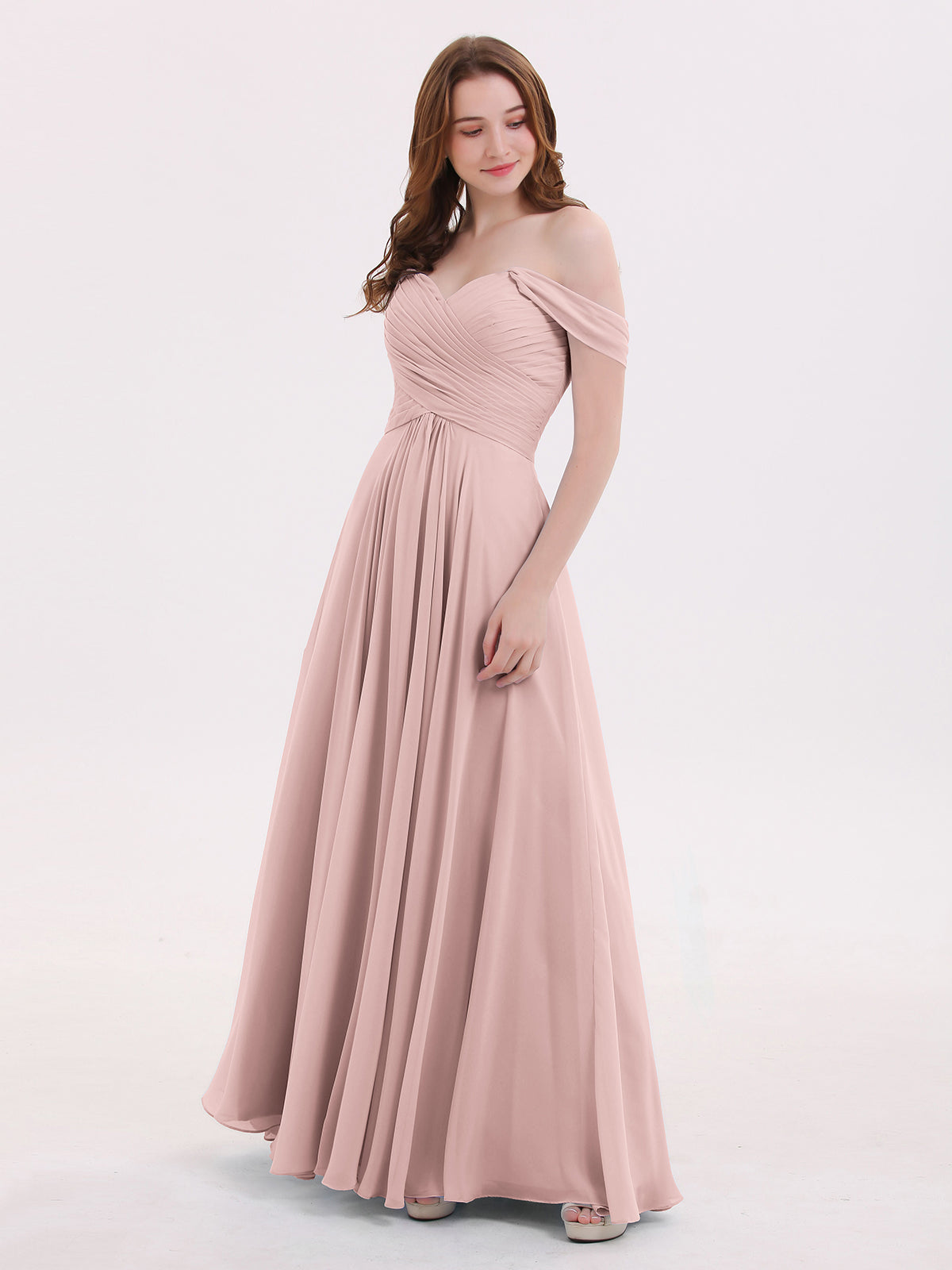 Empire Chiffon Off the shoulder Long Dresses Dusty Rose Dusty Rose UK4