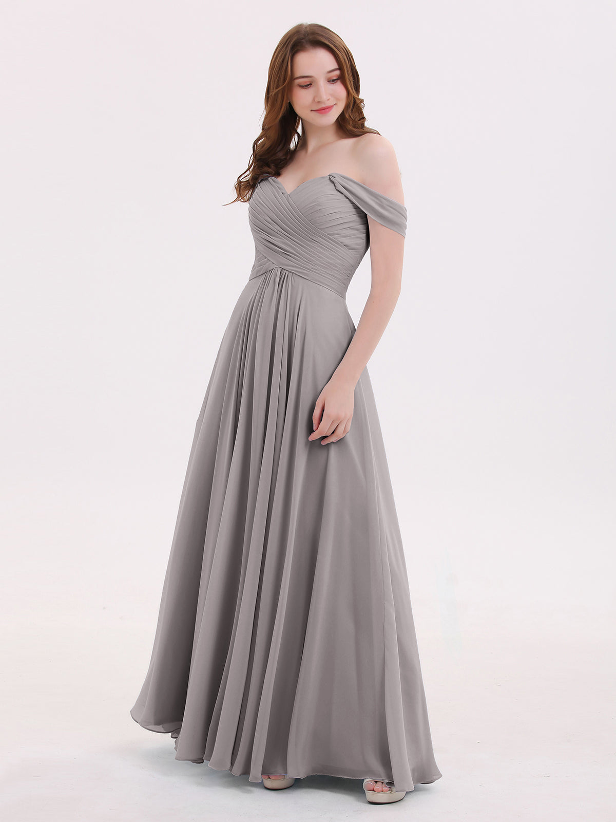 Empire Chiffon Off the shoulder Long Dresses Dusty Sage main image 1