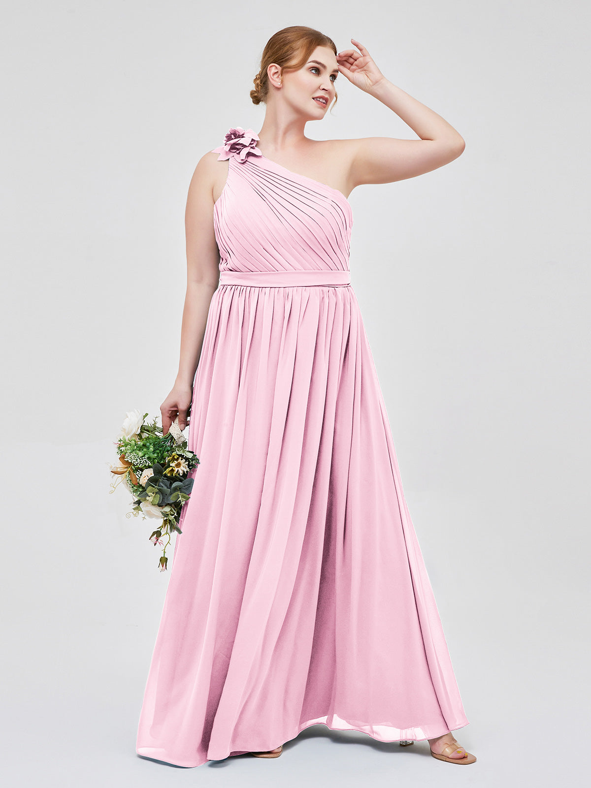 BABARONI Chiffon Candy Pink Bridesmaid Dresses A-line One Shoulder Sleeveless Floor-length BABARONI UK BABARONI Chiffon Candy Pink Bridesmaid Dresses A-line One Shoulder Sleeveless Floor-length BABARONI UK