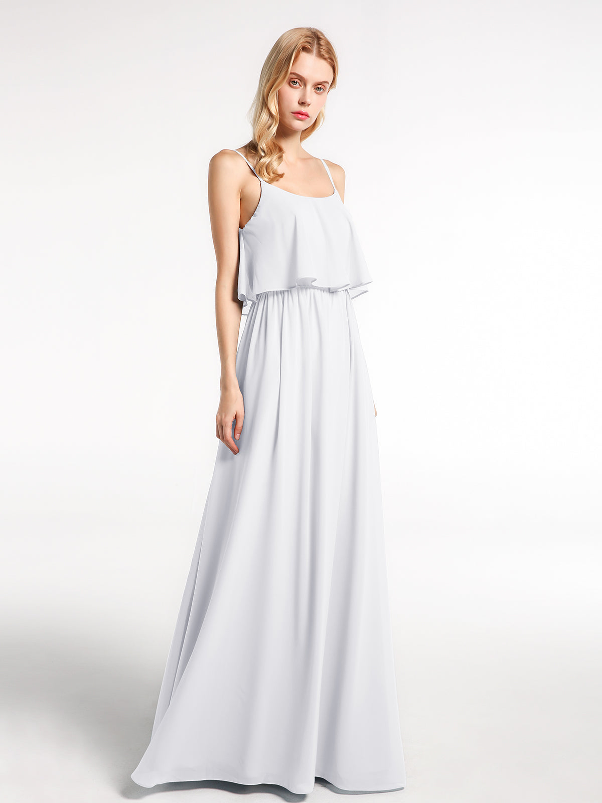 BABARONI Chiffon White Bridesmaid Dresses A-line Scoop Spaghetti Straps  Floor-length  BABARONI UK