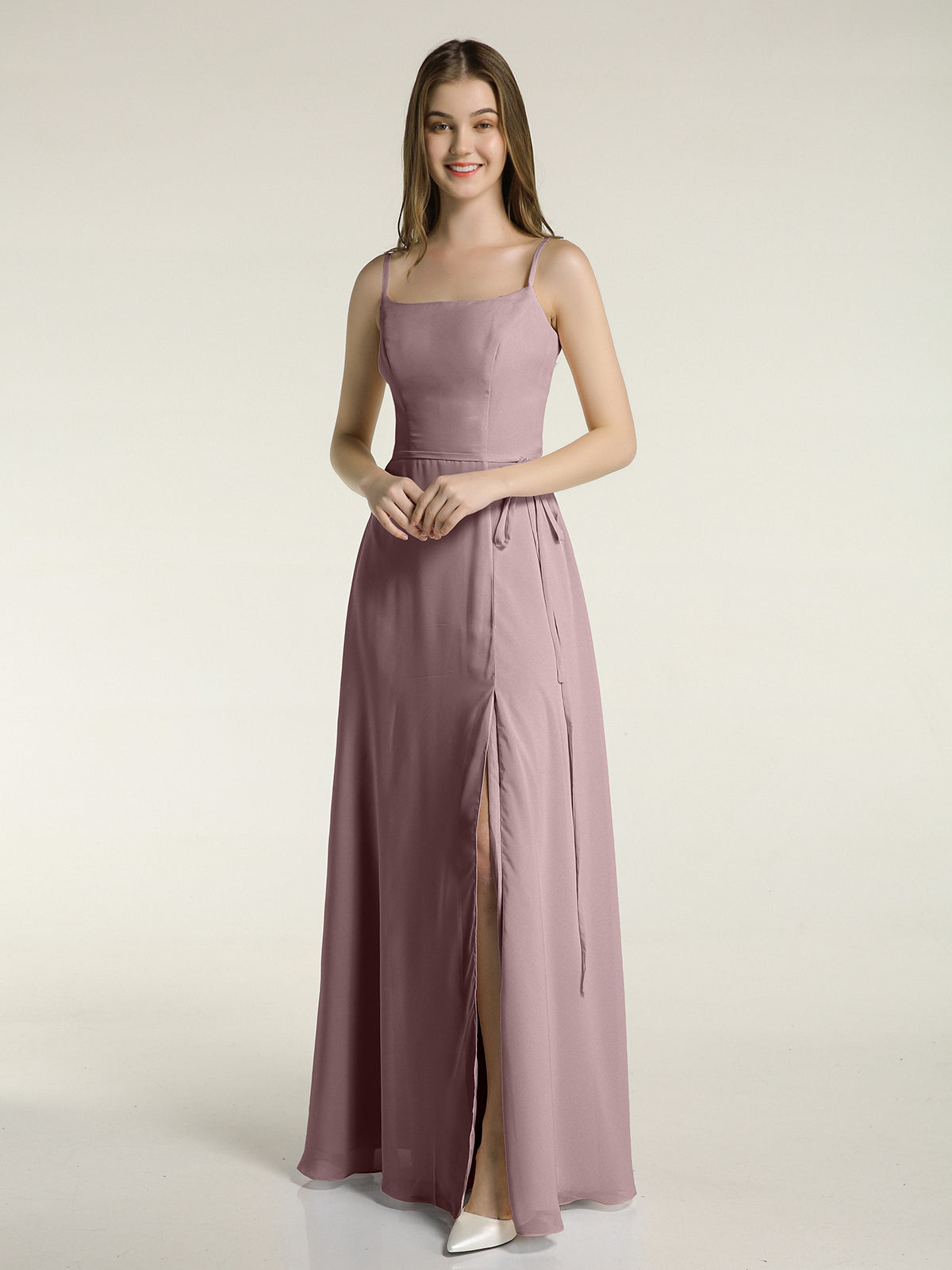 Spaghetti Strap Simple Dress with Slit Vintage Mauve BABARONI