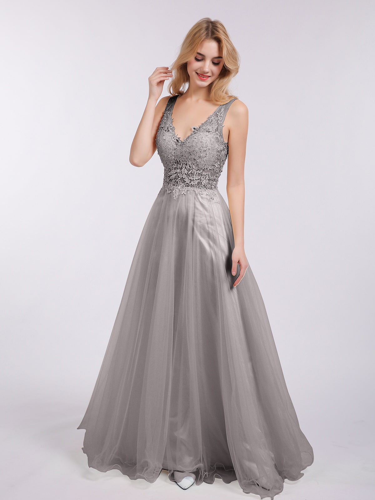 Long gown outlet silver gray