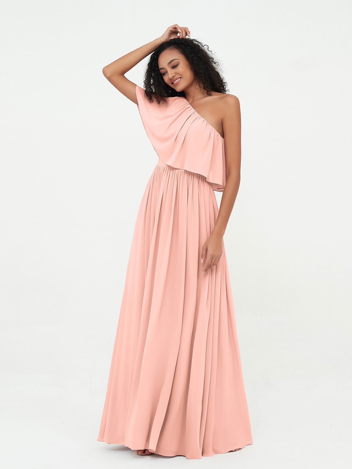A-line One Shoulder Chiffon Max Dresses Coral