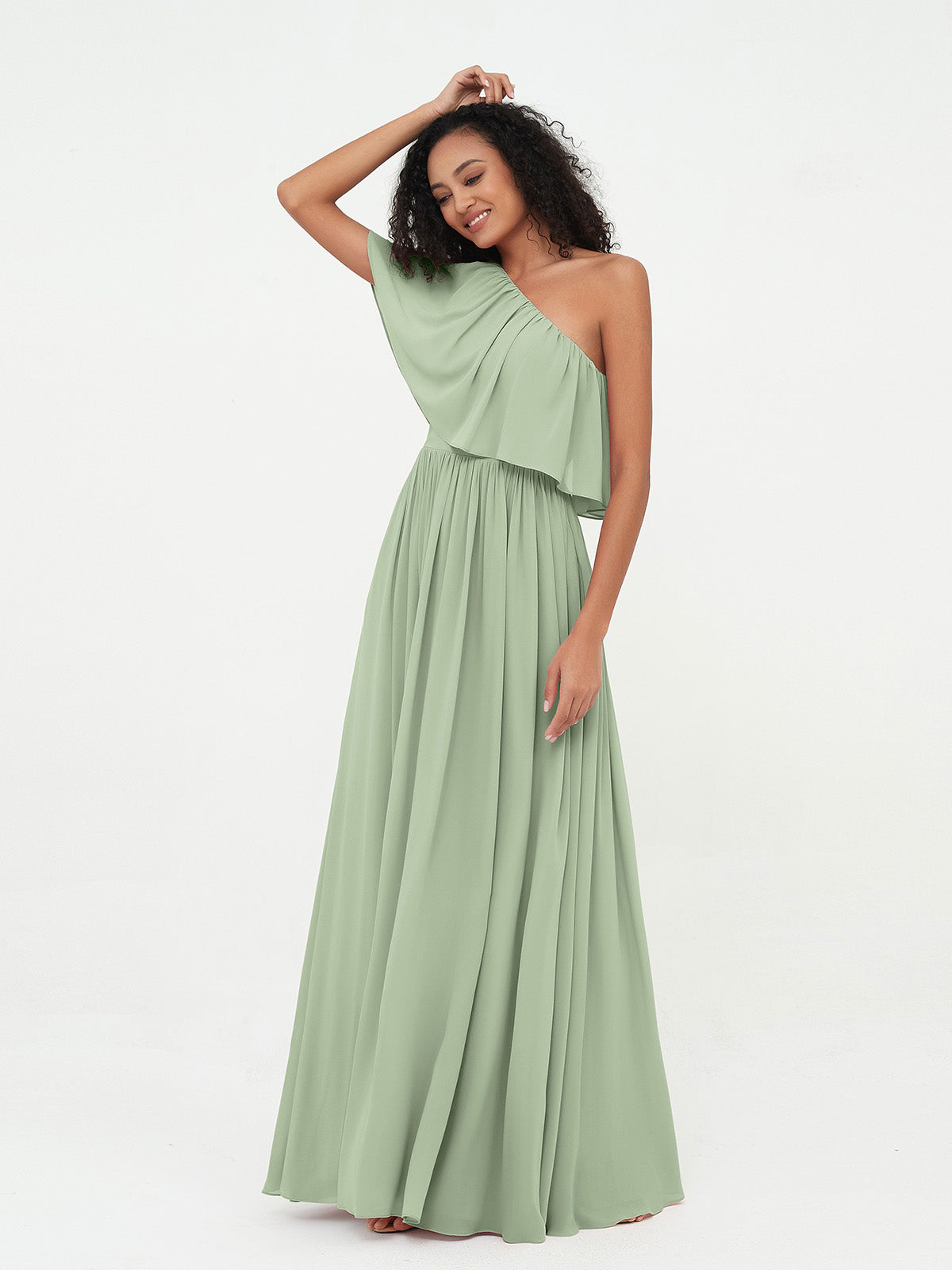 dusty green maxi dress ZAPAKASA Women Dusty Sage Chiffon Bridesmaid Dress with Slit A-Line Halter  Corset Ruffled Long Wedding Guest Dress main image 0