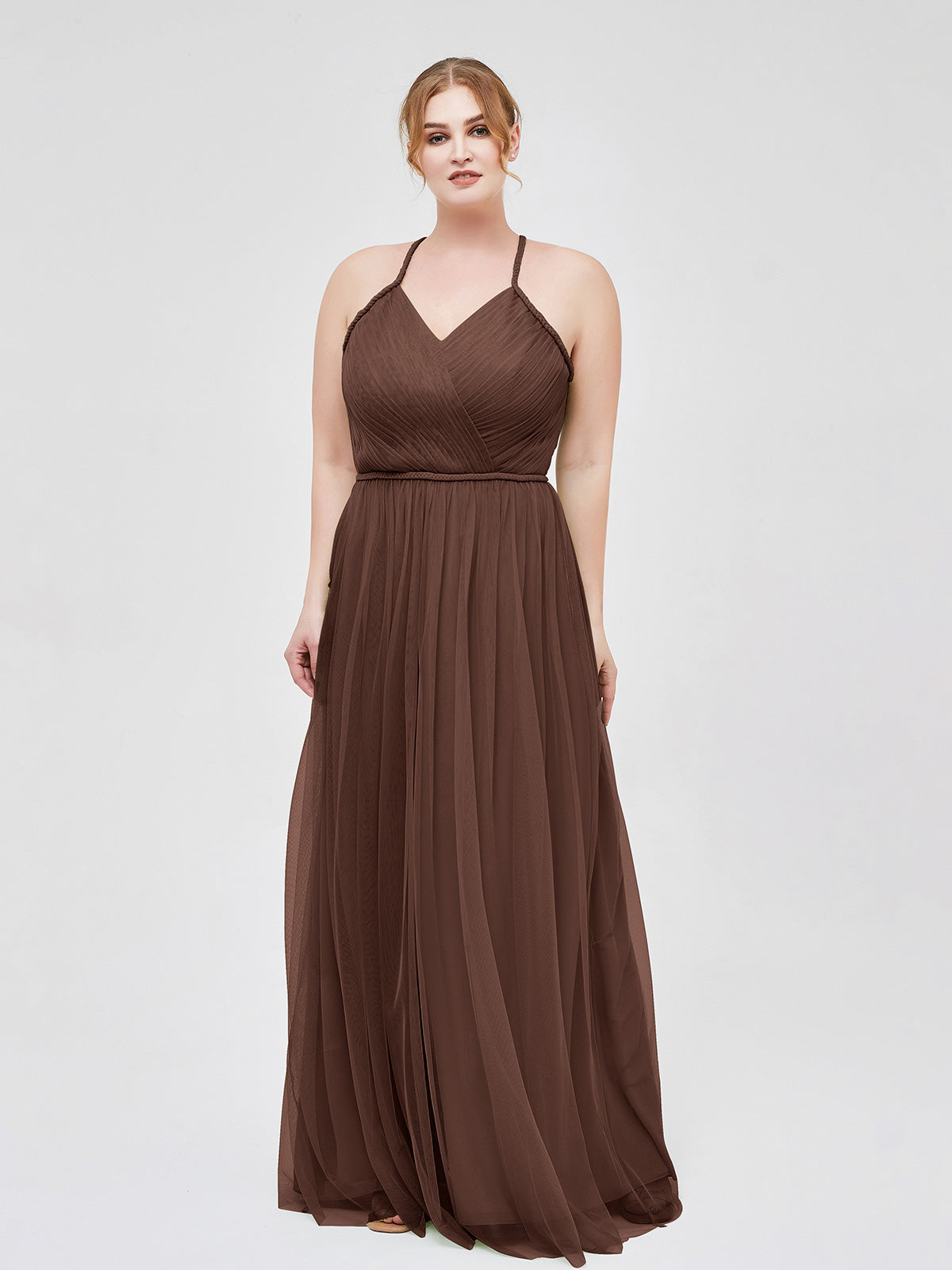 Long Tulle Dress with Beaded Straps Lemon Plus Size