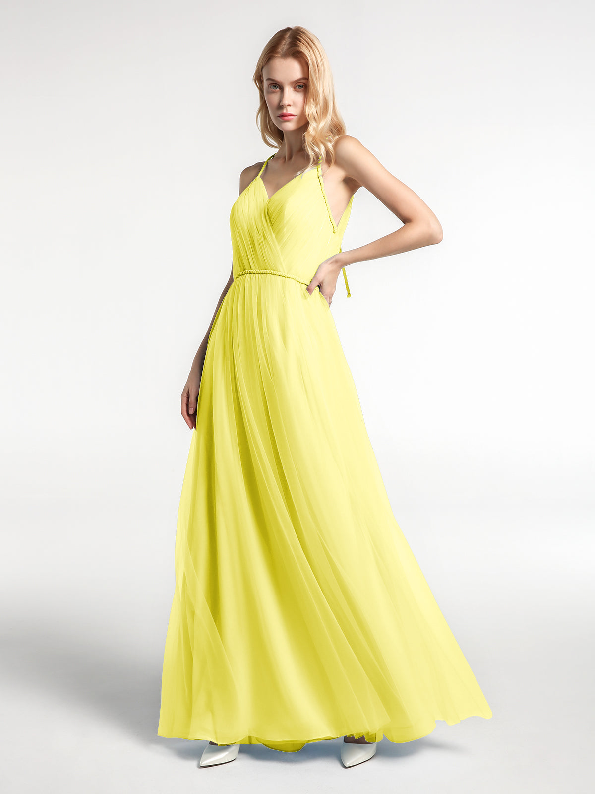 A-Line Jewel Neckline Tulle Dress Lemon