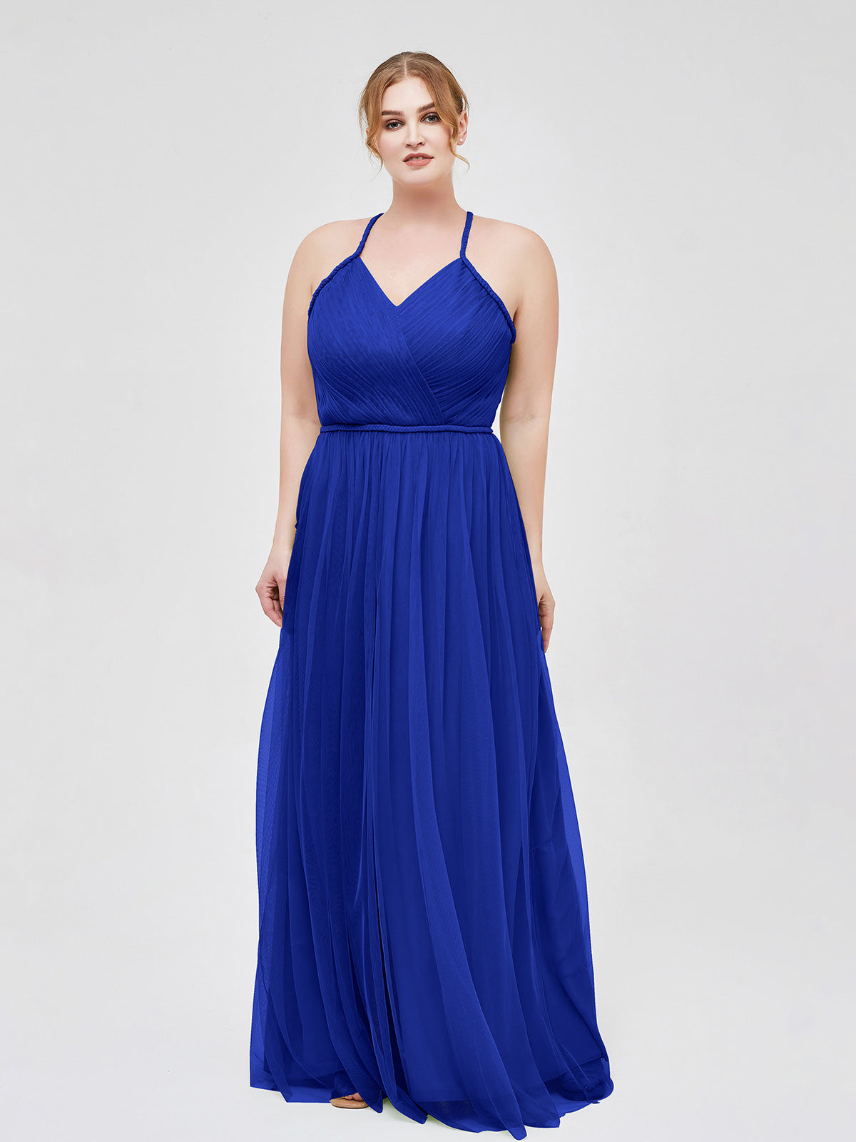 Twist Straps V Neckline Tulle Maxi Dress Royal Blue Plus Size Royal Blue UK22