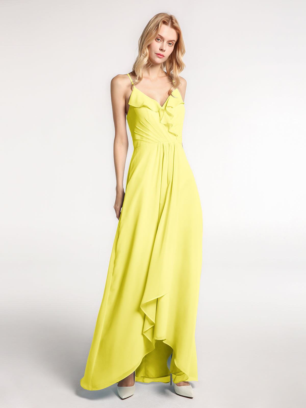 Chiffon Spaghetti Strap Ruffles High Low Dress Clover