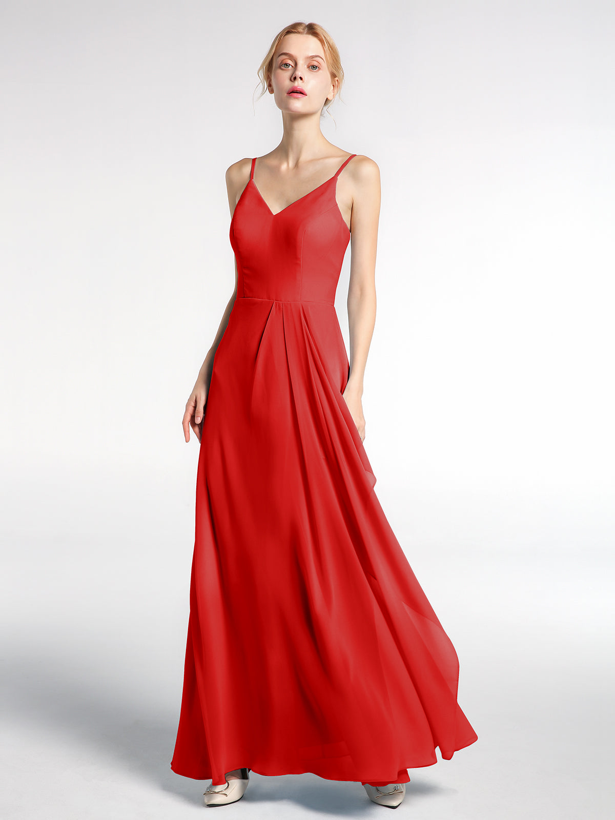 Spaghetti Strap V-neck Chiffon Dresses Rust