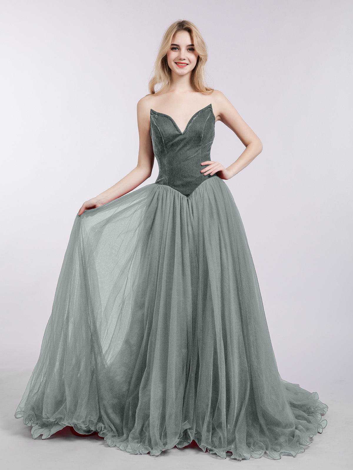 Grey Prom Dresses Uk BABARONI Tulle Steel Grey Prom Dresses A-line  Sweetheart