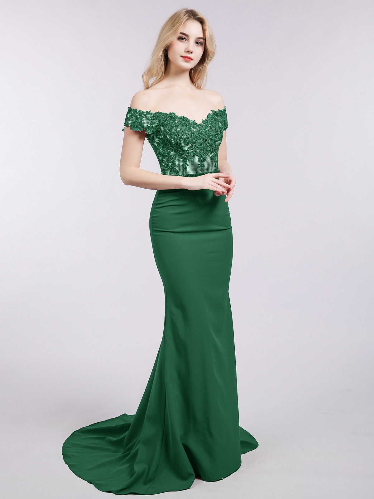 Sweep Train Mermaid Jersey Dresses Dark Green | BABARONI  BABARONI UK