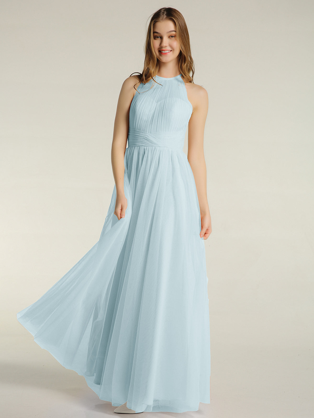 Dusty Blue Floral Bridesmaid Dresses BABARONI Tulle Mist Bridesmaid Dresses A-line Illusion Sleeveless Floor-length BABARONI UK Dusty Blue Floral Bridesmaid Dresses BABARONI Tulle Mist Bridesmaid Dresses A-line Illusion Sleeveless Floor-length BABARONI UK