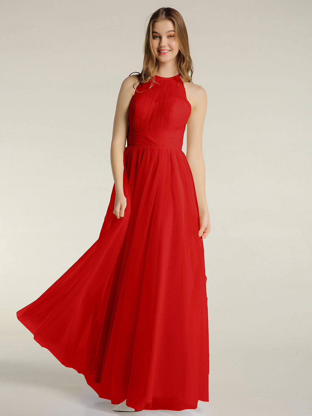 Halter Full Length Tulle Bridesmaid Dress Royal Blue Plus Size