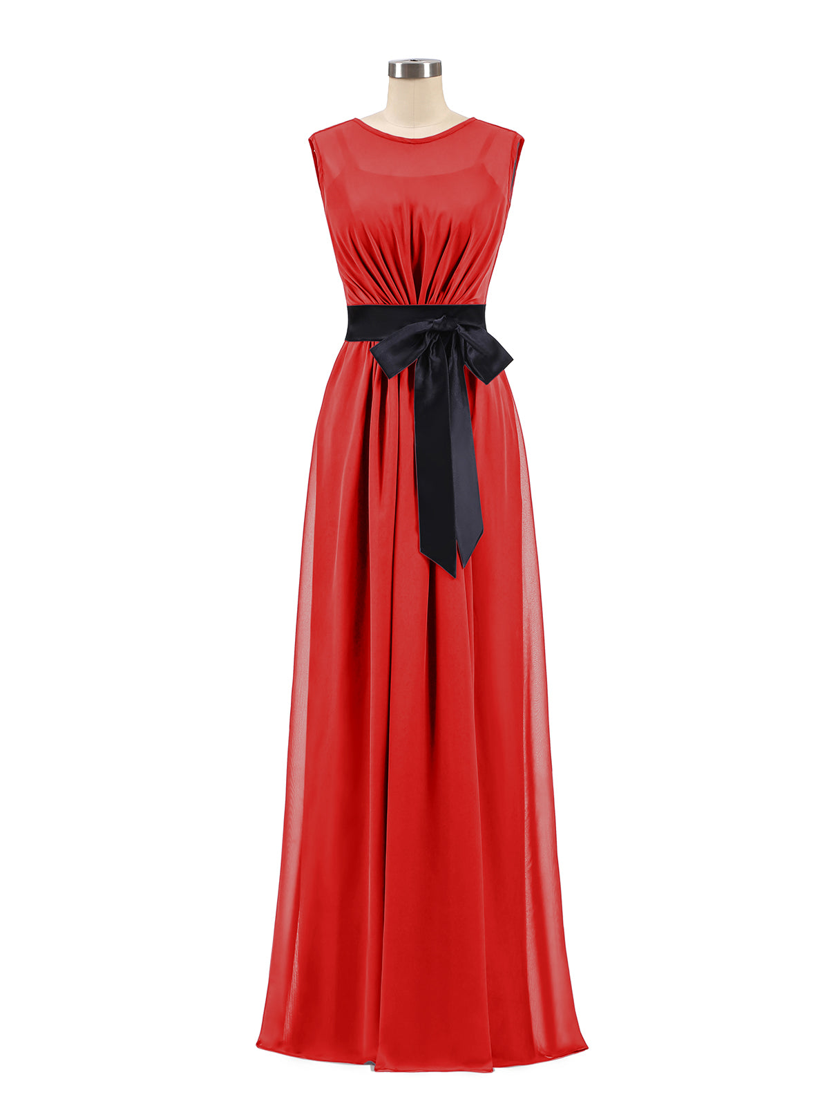 BABARONI Chiffon Red Bridesmaid Dresses A-line Scoop Sleeveless Floor-length – BABARONI UK