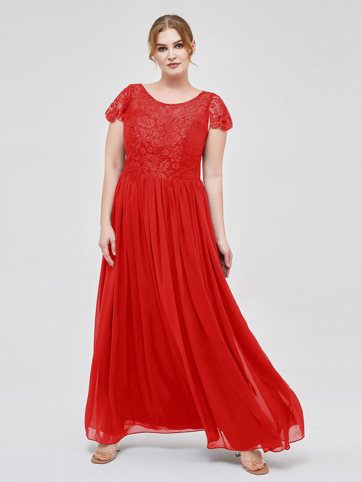 Plus size red lace dress best sale with sleeves