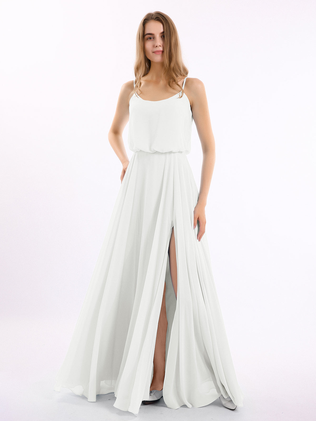 BABARONI Chiffon Ivory Bridesmaid Dresses A-line Strapless Spaghetti Straps  Floor-length With Slit – BABARONI UK