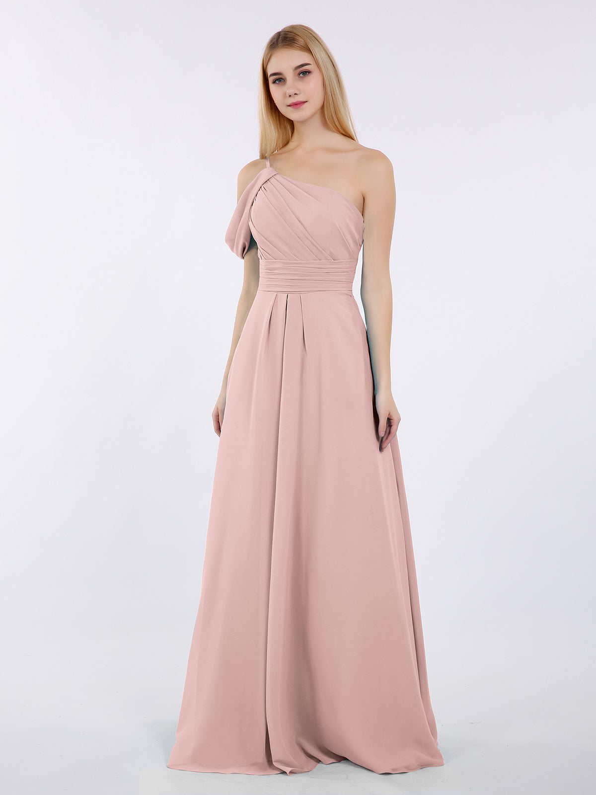 BABARONI Chiffon Dusty Rose Bridesmaid Dresses A-line One Shoulder Straps  Floor-length  BABARONI UK