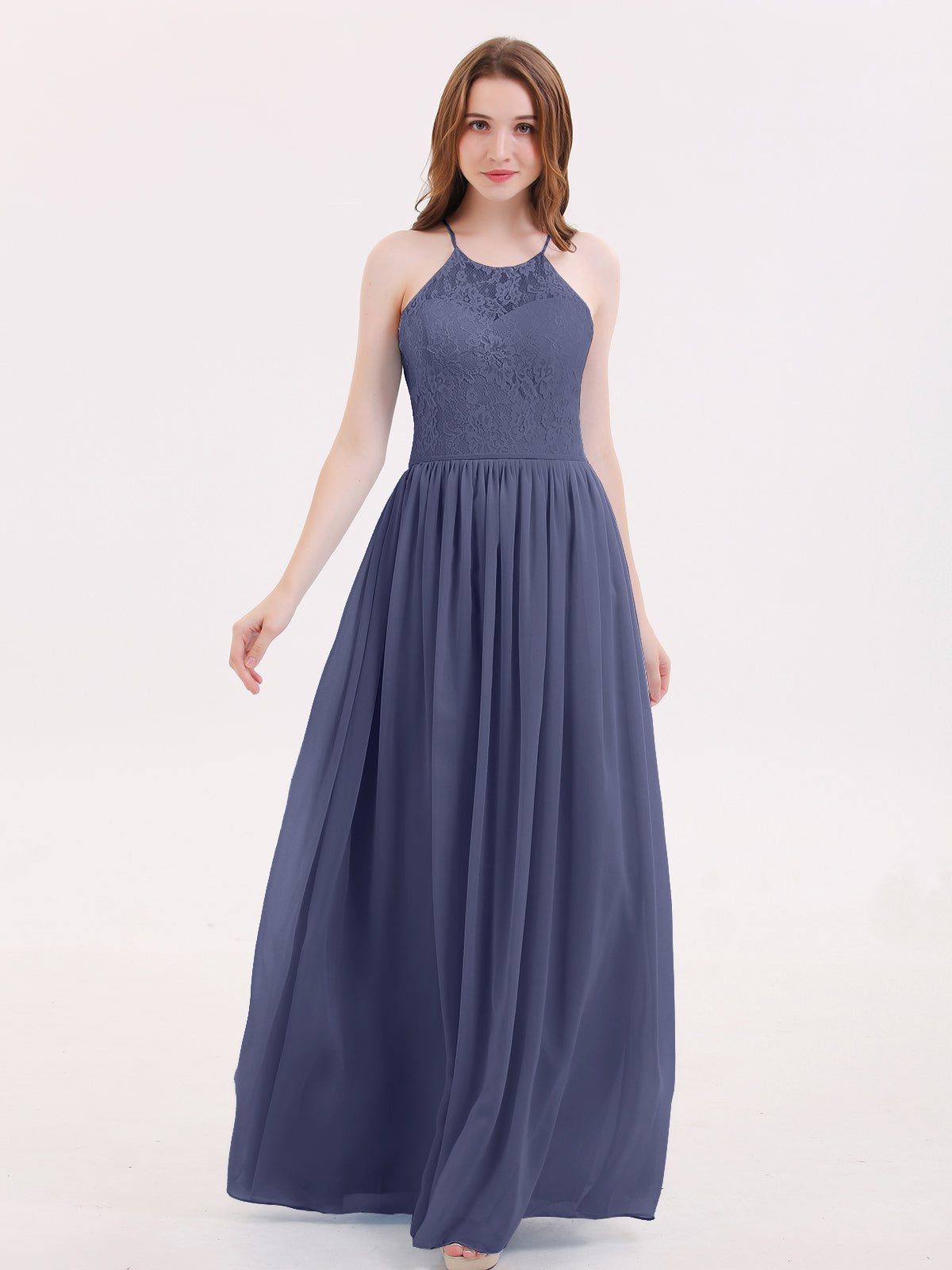 Long Chiffon Dress With Lace Bodice Stormy Plus Size