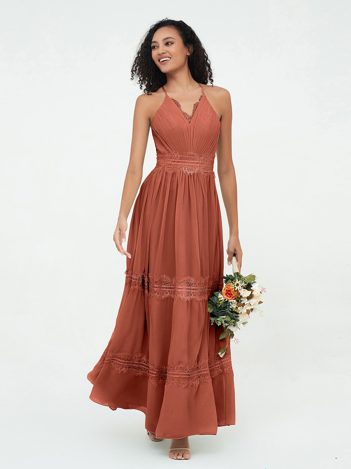 Rust shop chiffon dress