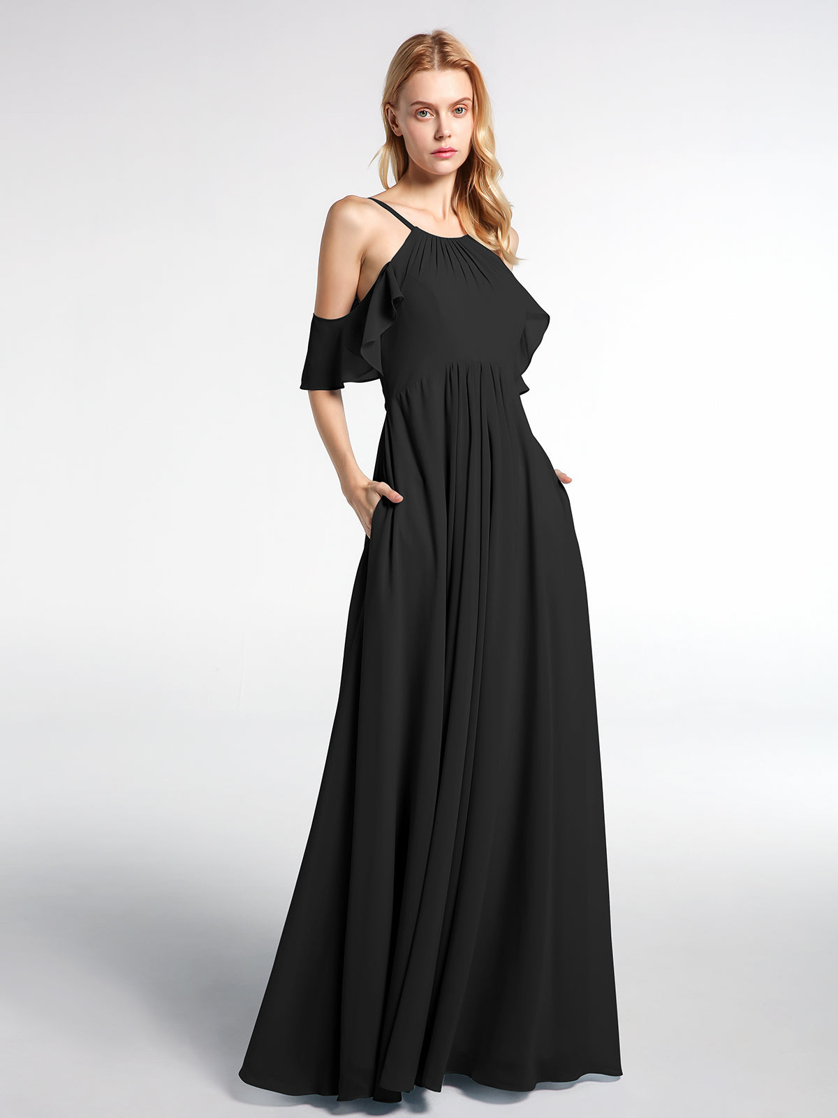 Long sleeve cold shoulder maxi cheap dress