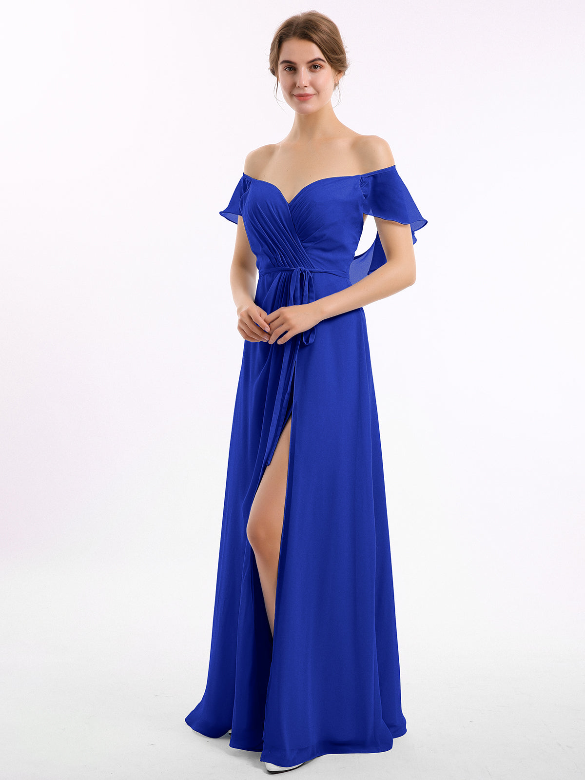 BABARONI Chiffon Royal Blue Bridesmaid Dresses A-line Off-the-shoulder Short Floor-length BABARONI UK BABARONI Chiffon Royal Blue Bridesmaid Dresses A-line Off-the-shoulder Short Floor-length BABARONI UK