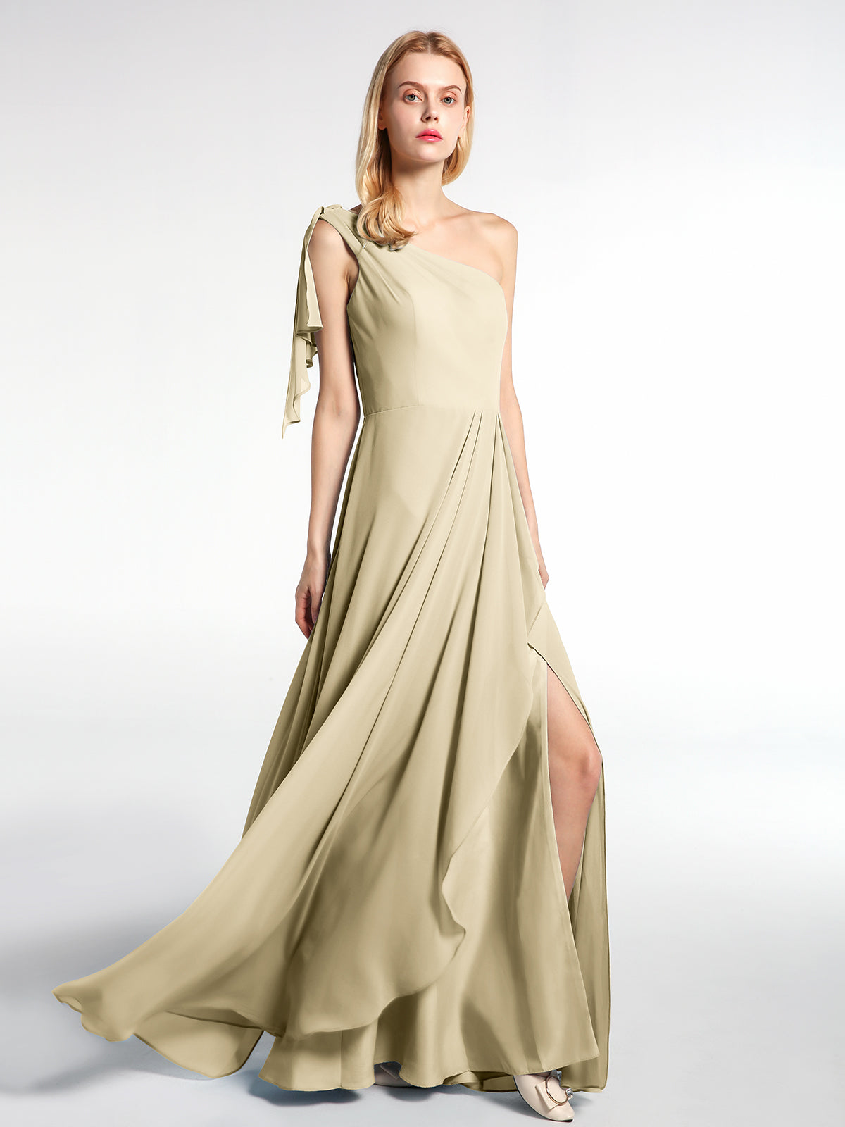 One shoulder chiffon sale maxi dress