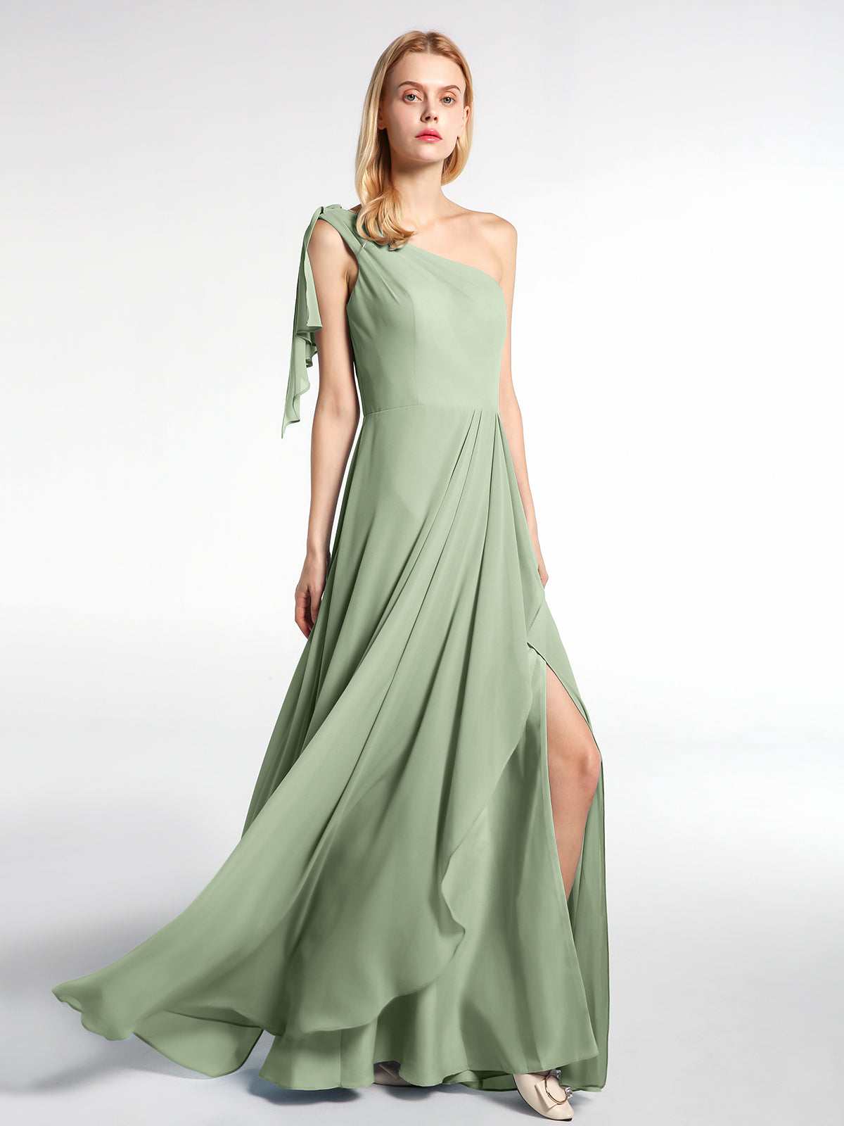 One-Shoulder Chiffon Bridesmaid Dress with Cascade