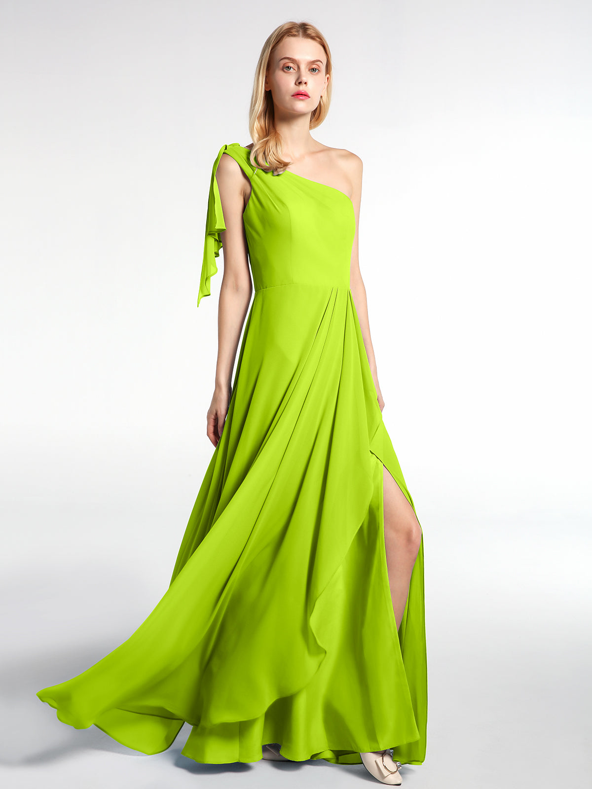 Lime green 2025 one shoulder dress