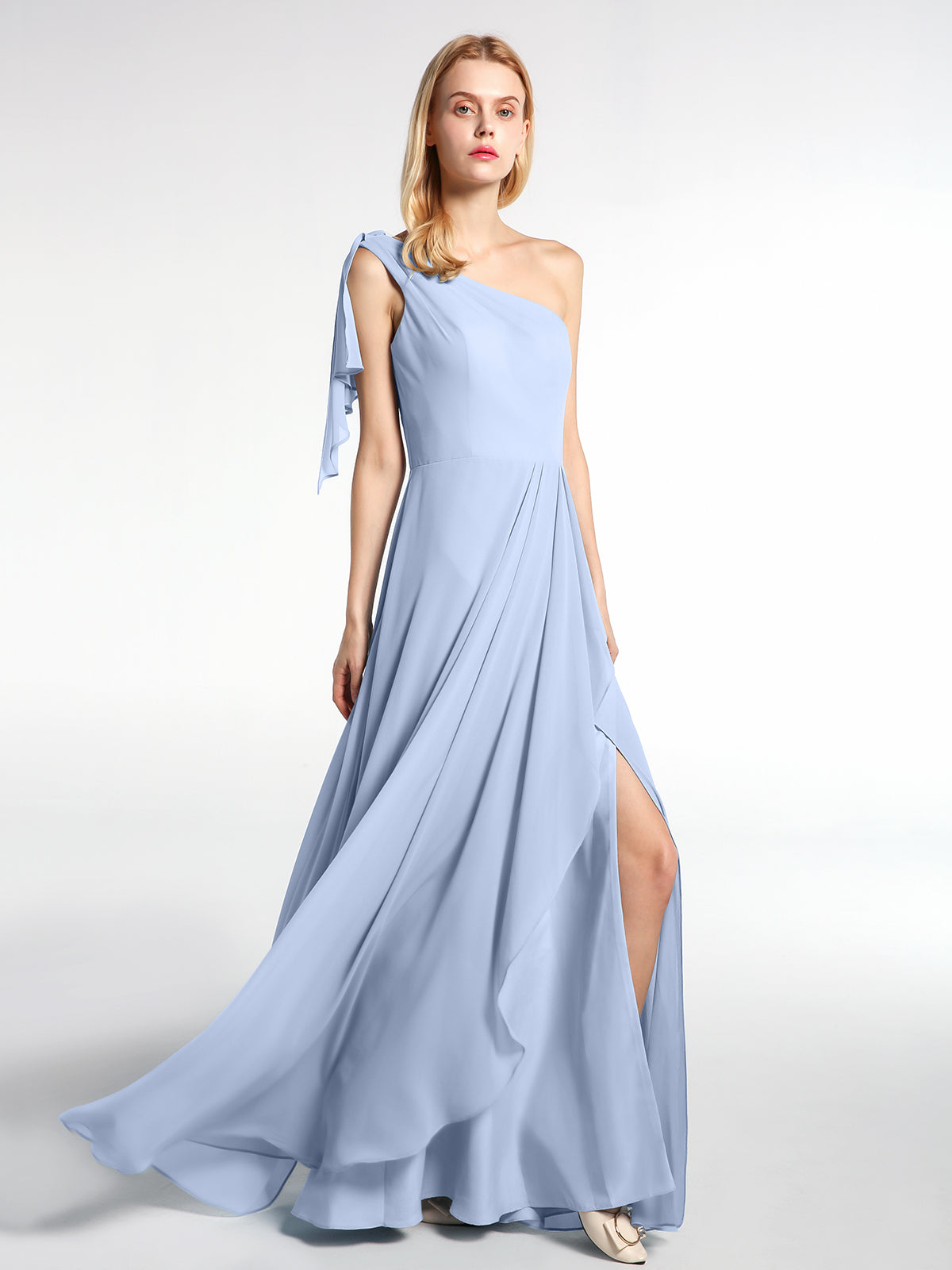 One Shoulder Chiffon Maxi Dress with Cascade Skirt Sunset main image 0