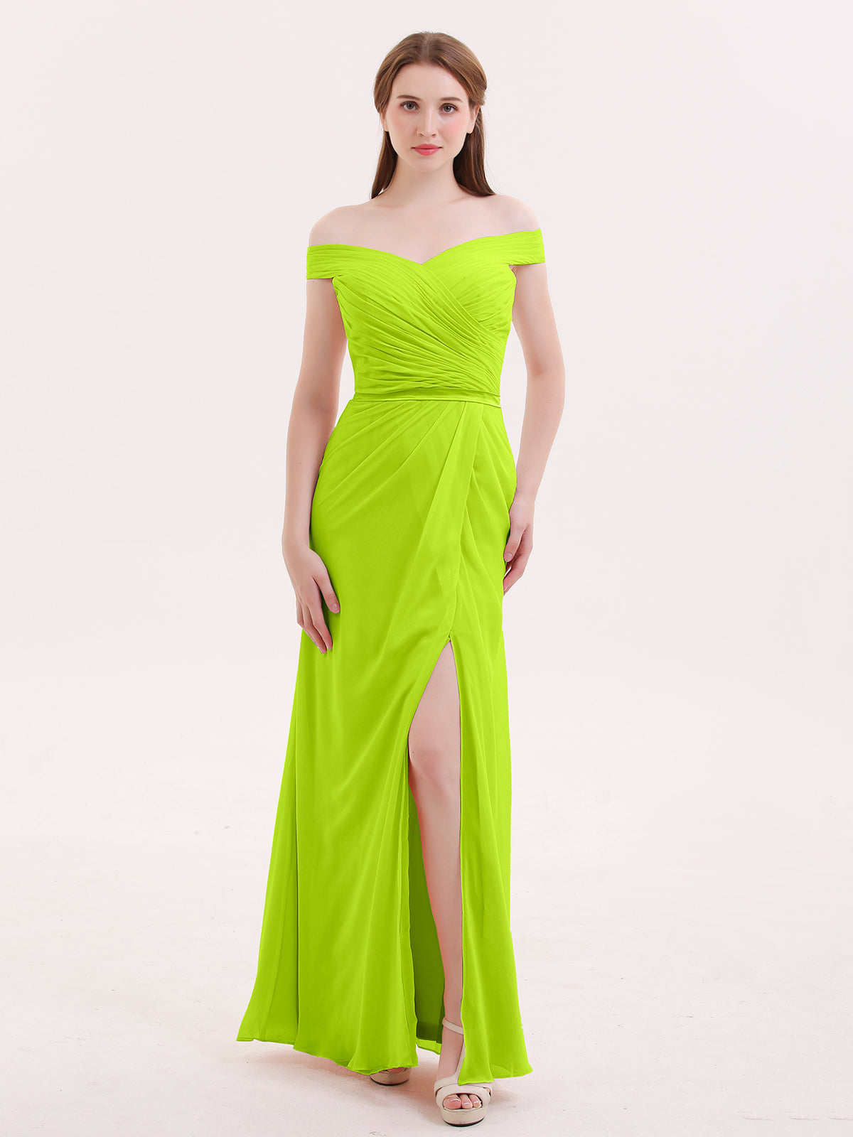 Lime green 2025 off shoulder dress