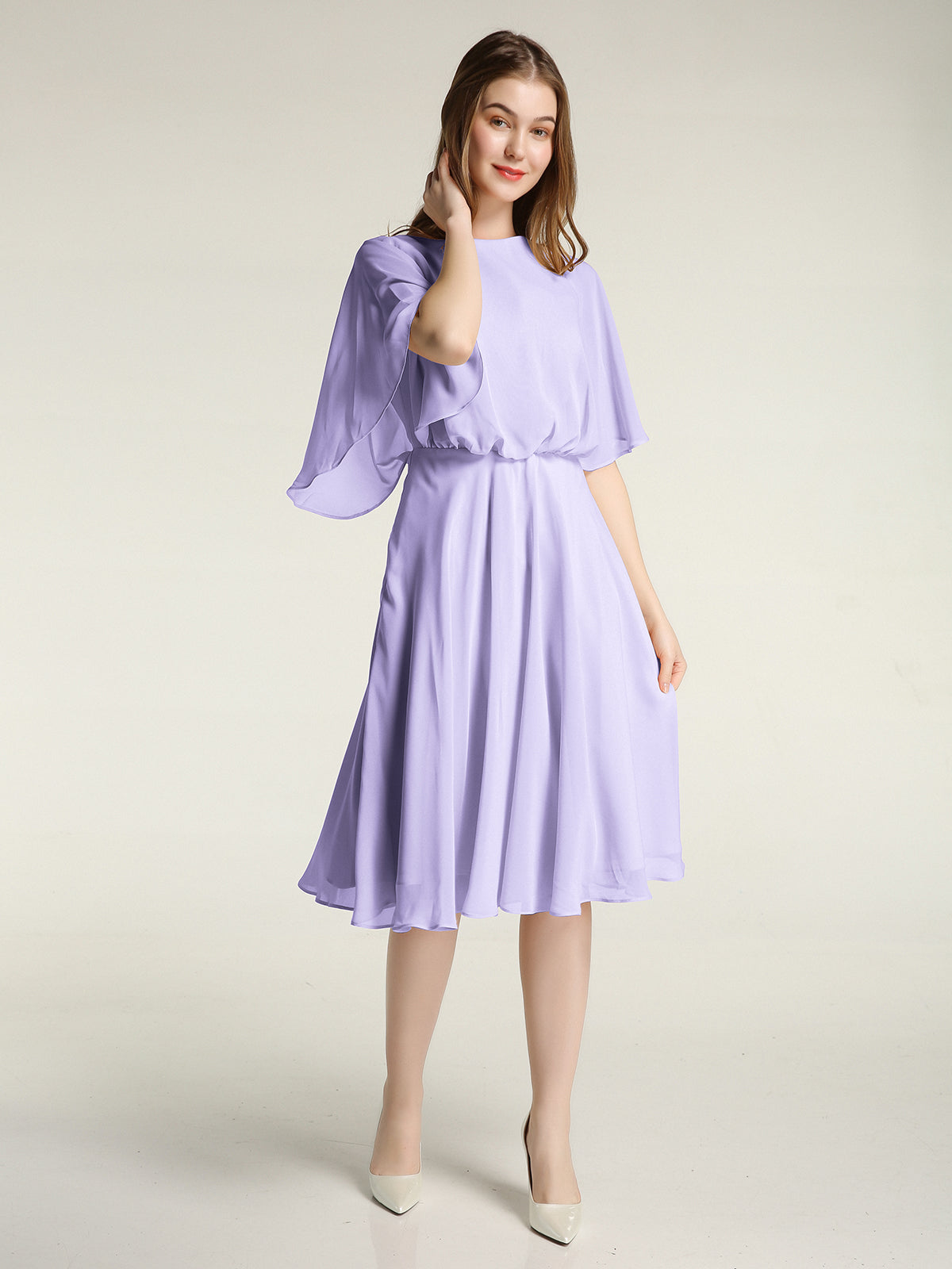 Lavender midi store dress with sleeves