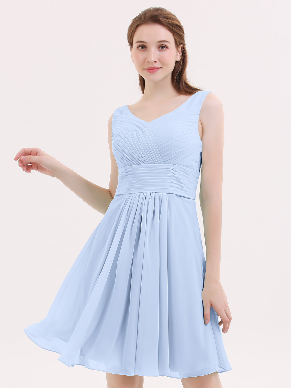 Light blue short outlet bridesmaid dress