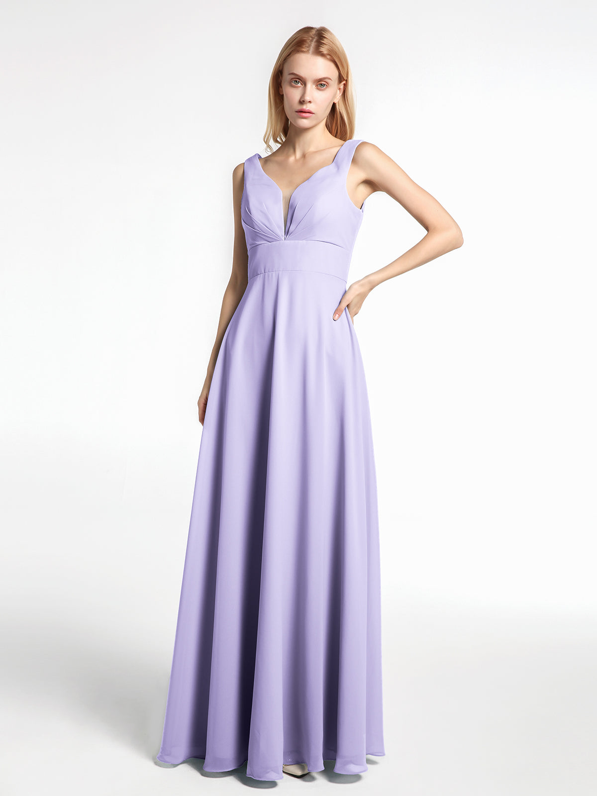 A-Line V-Neck Chiffon Floor-Length Dress Lilac Plus Size