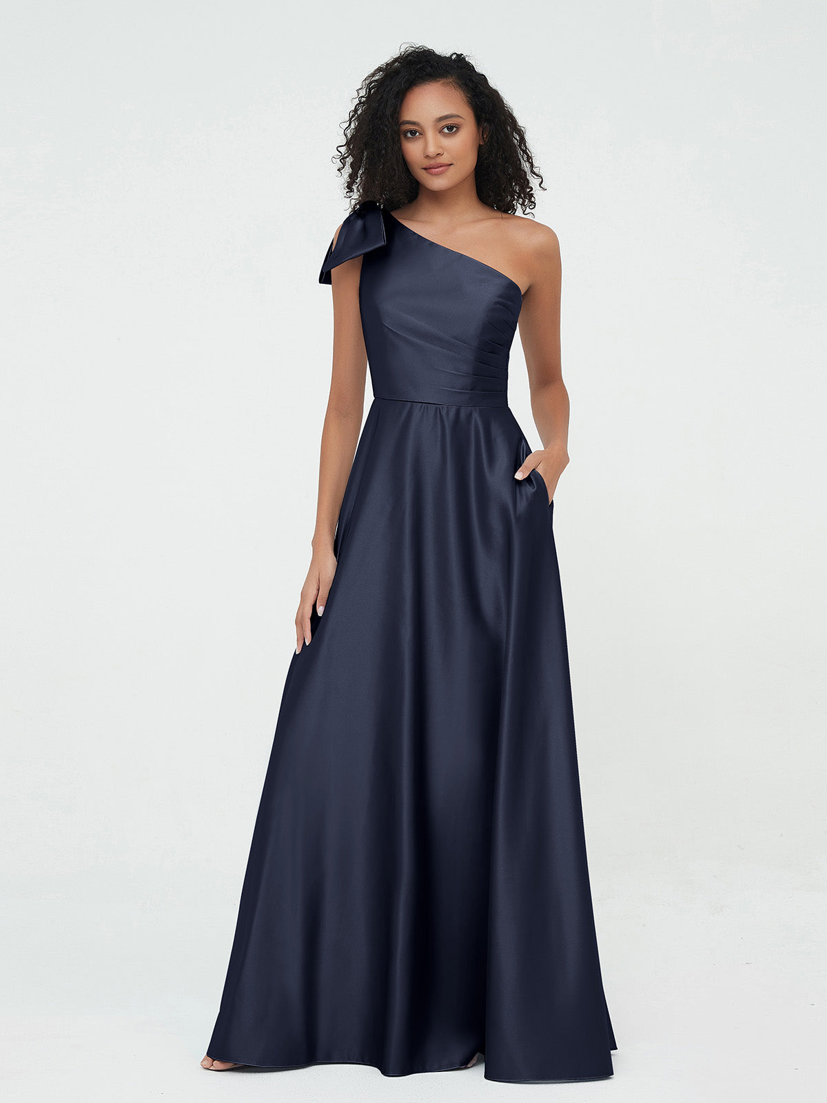 One shoulder navy bridesmaid dress sale