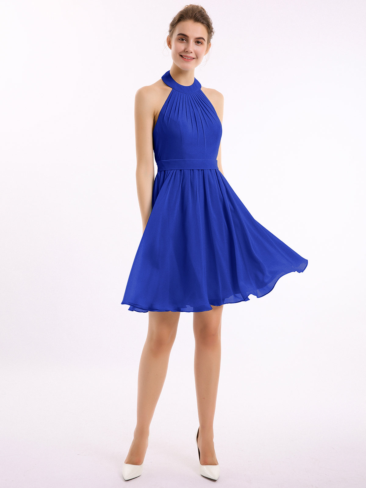 BABARONI Chiffon Royal Blue Bridesmaid Dresses A-line Halter Sleeveless Short/Mini BABARONI UK BABARONI Chiffon Royal Blue Bridesmaid Dresses A-line Halter Sleeveless Short/Mini BABARONI UK