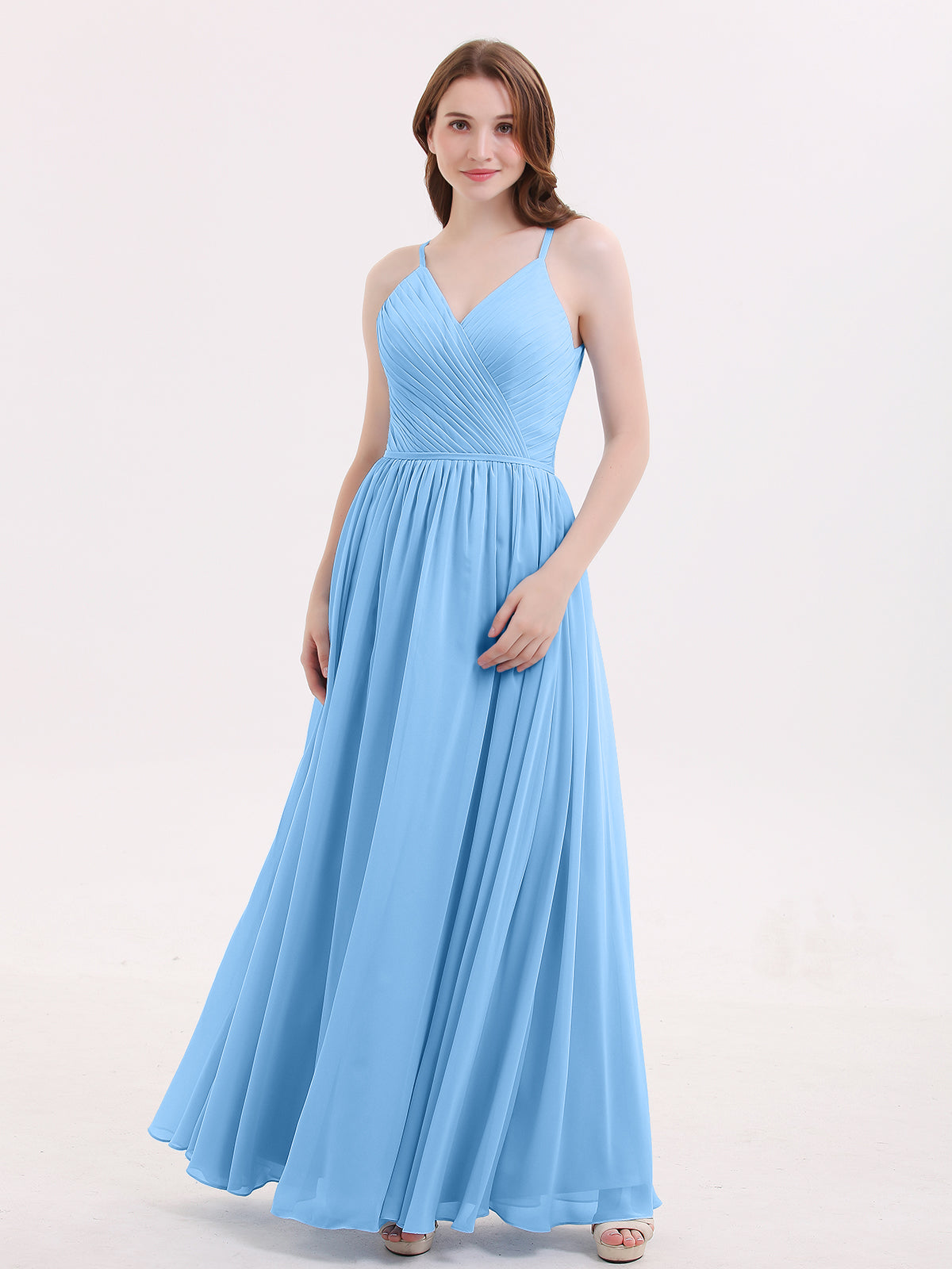 Spaghetti Strap Open Back Chiffon Dresses Blue