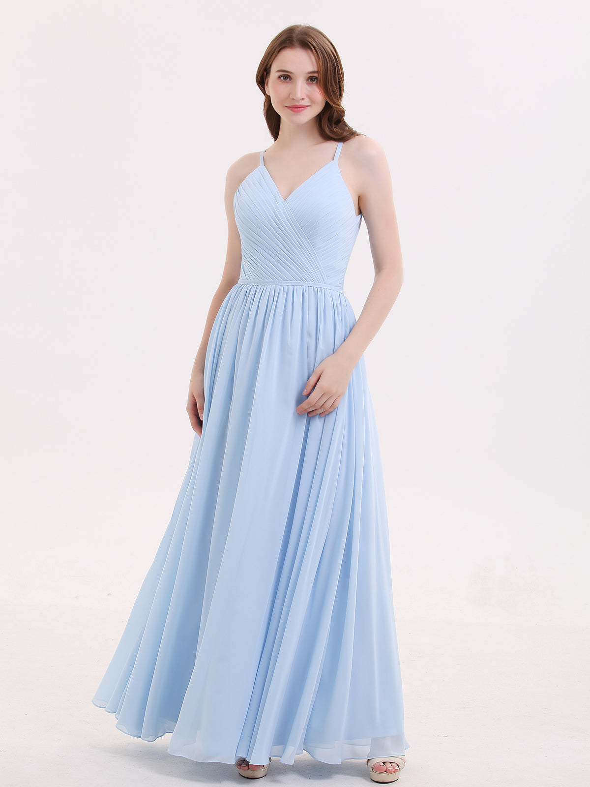 tiffany blue bridesmaid dresses uk BABARONI Chiffon Sky A-line V-neck Spaghetti Straps Floor-length – BABARONI Enjoy free exchanges to SIENNA Strapless Fitted Homecoming Dress Color:Begonia Red