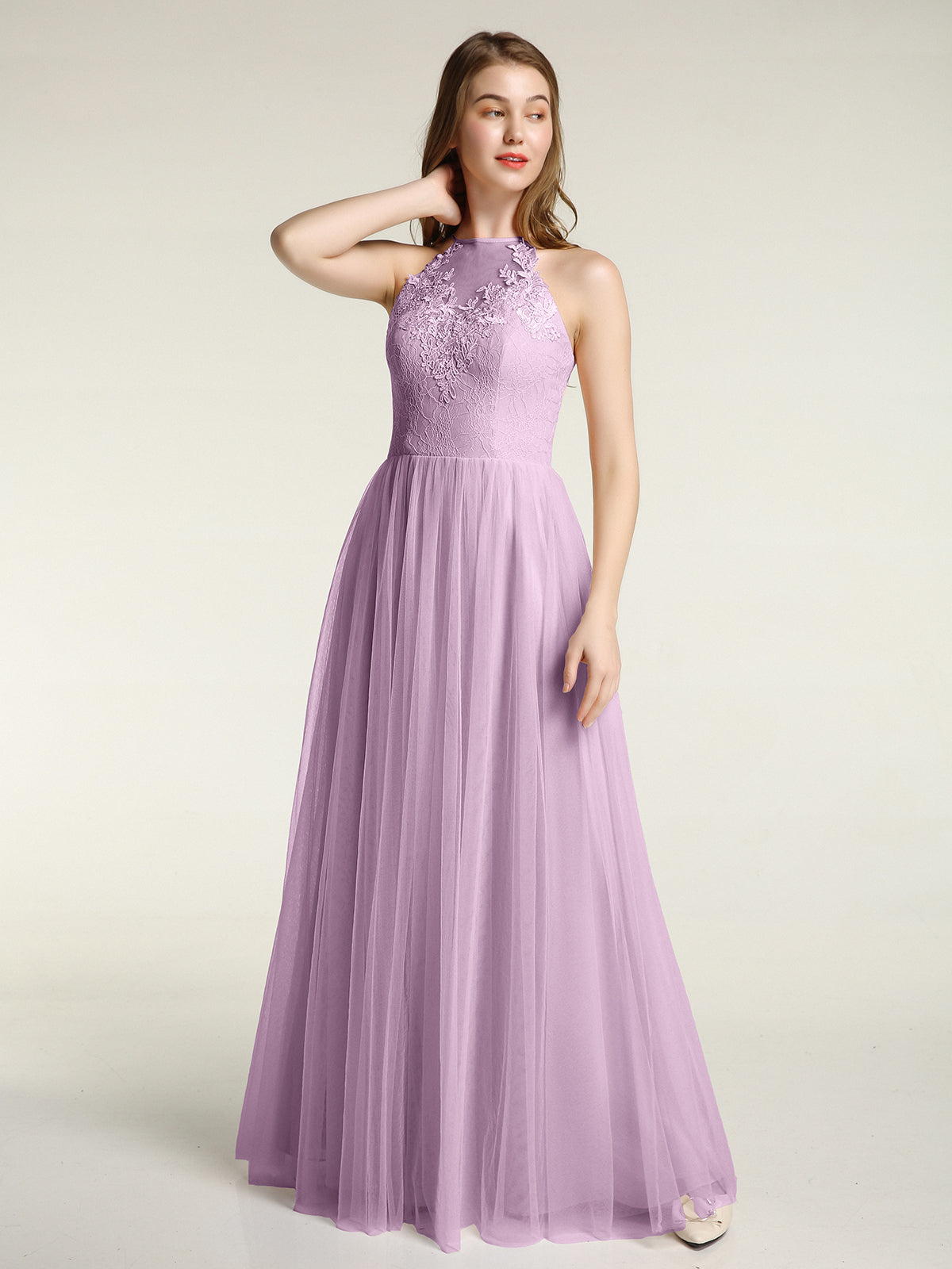 Lace Top and Tulle Skirt Full Length Dress Cabernet