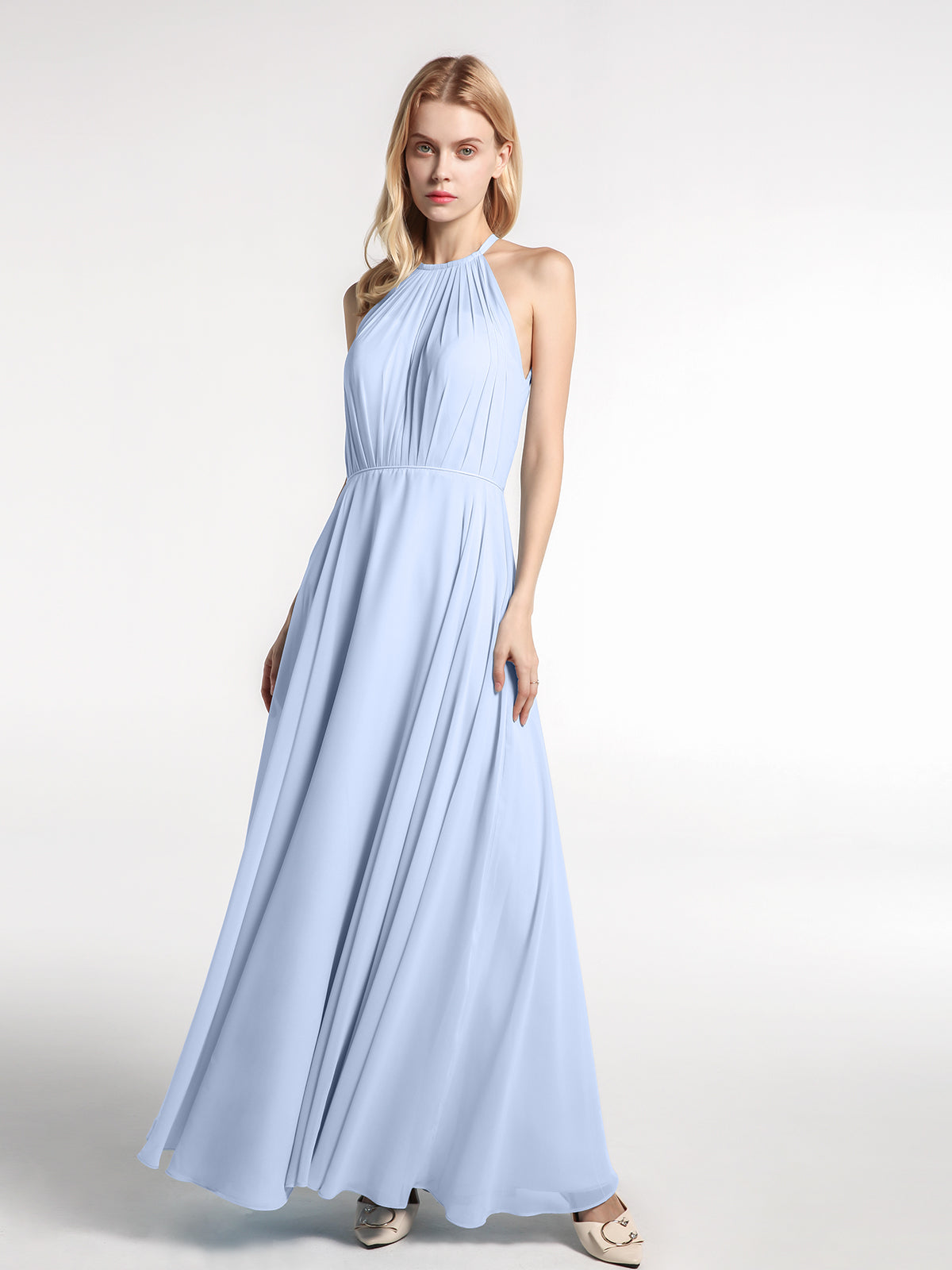 Sky blue hot sale halter dress