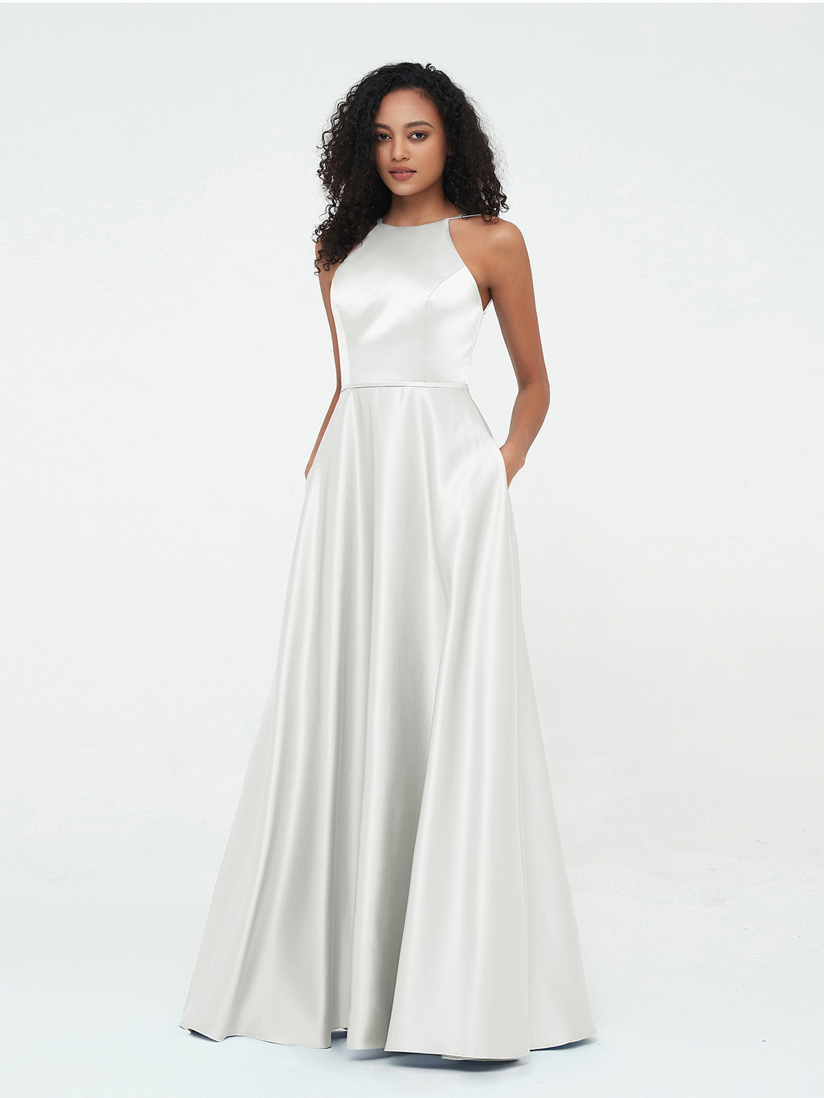 BABARONI Satin Ivory Bridesmaid Dresses A-line Halter Sleeveless Floor-length BABARONI UK BABARONI Satin Ivory Bridesmaid Dresses A-line Halter Sleeveless Floor-length BABARONI UK