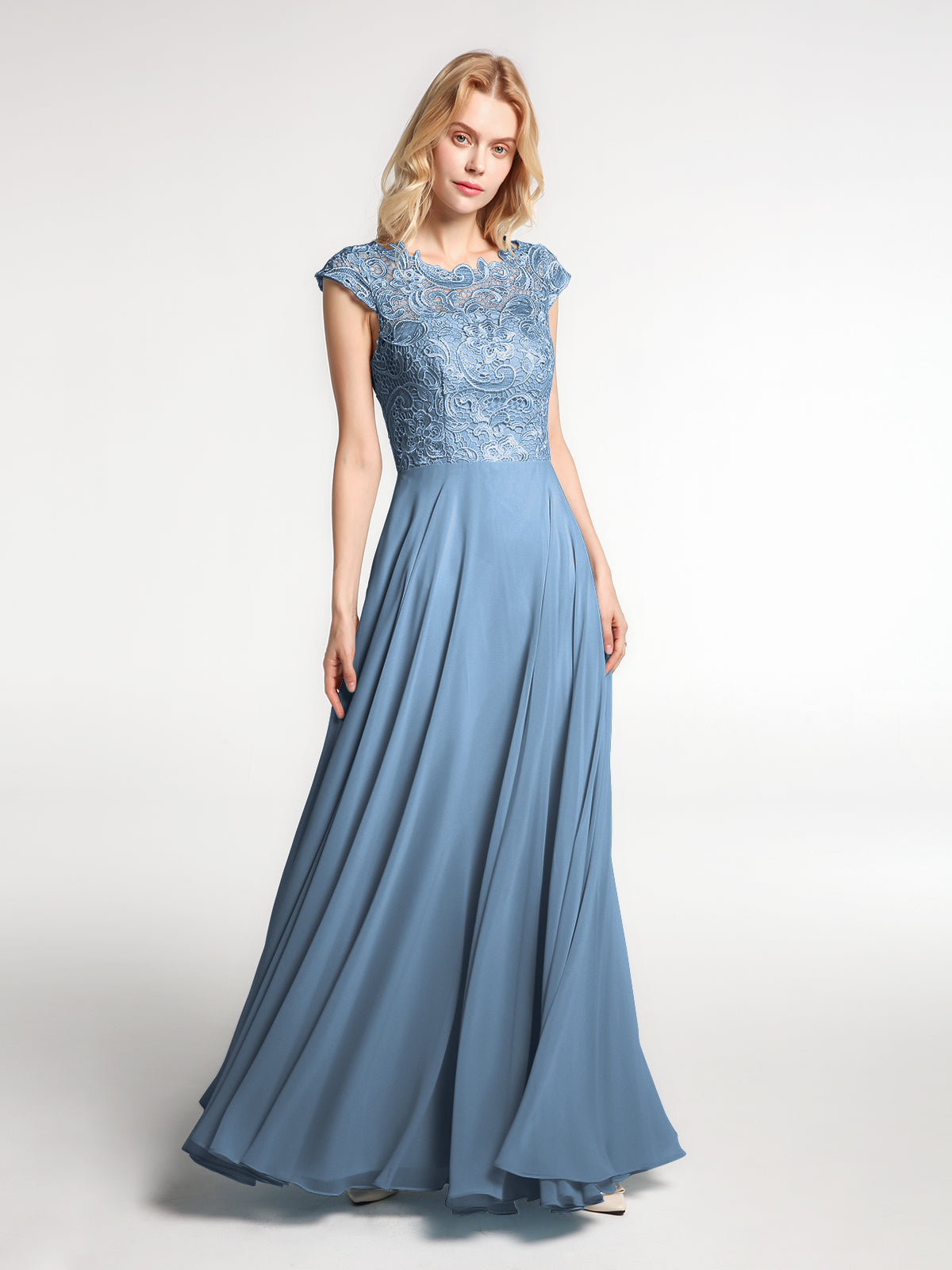 Lace and Chiffon Dresses with Open Back Slate Blue main image 1