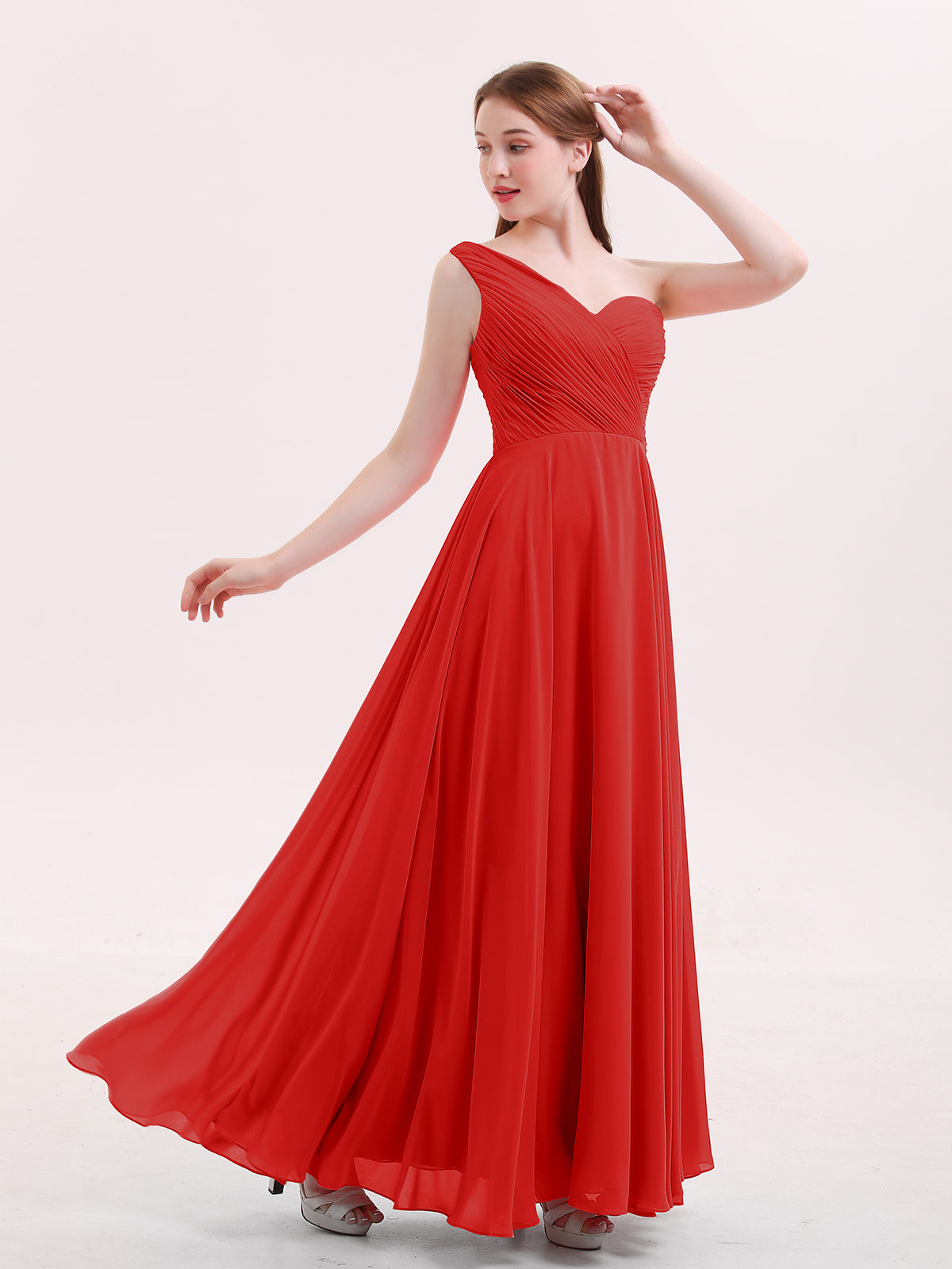 Long red cheap chiffon dress